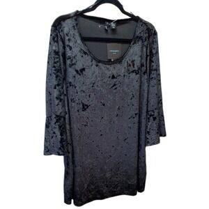 Cynthia Rowley 2X Black Crushed Velvet Tunic Bell Sleeve Scoop Neck NWT Gothic‎